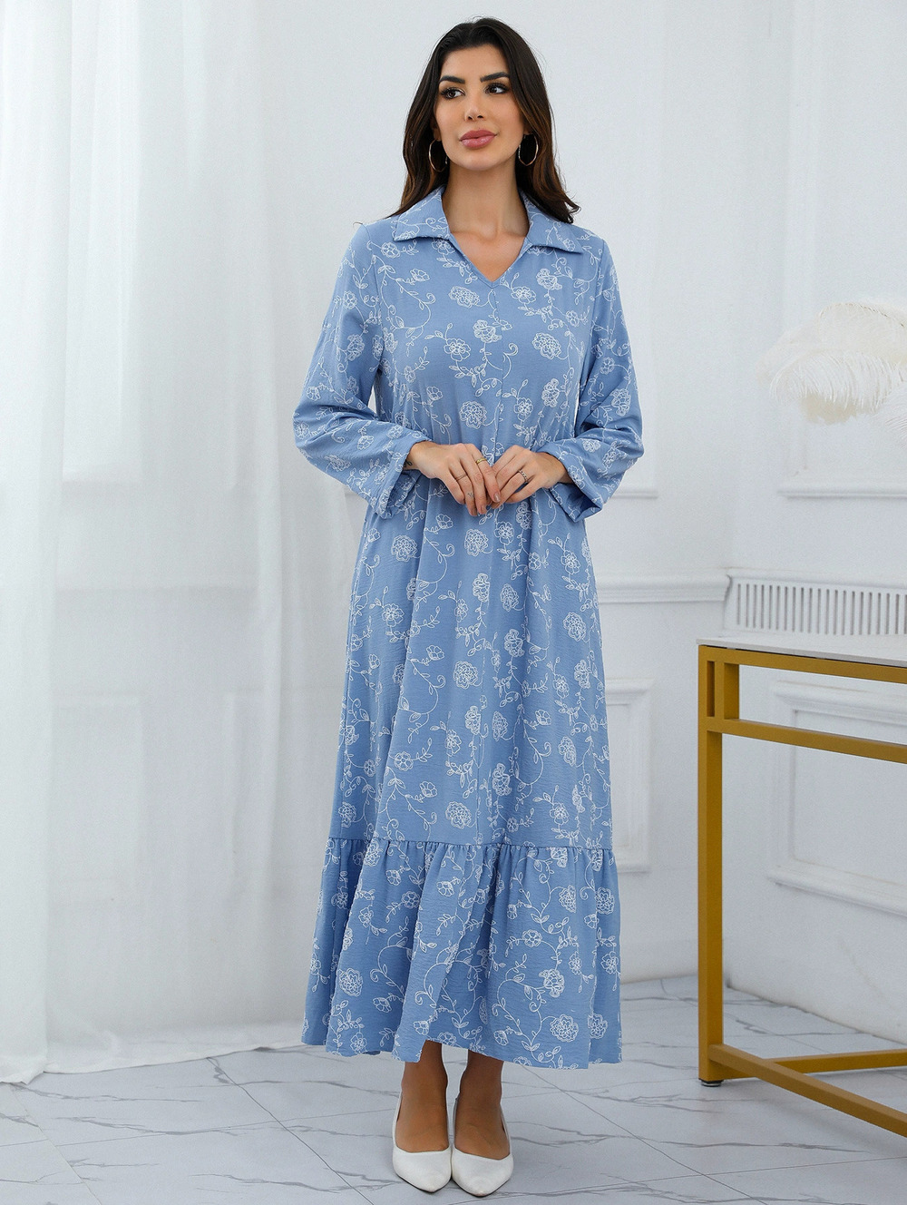 ZARA New Arrival Real Shot Printed Casual Long Sleeve Maxi Dress Robe